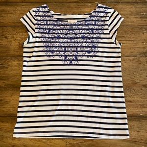 Anthropologie Meadow Rue Striped Embroidered Tee